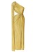 Tek Omuz Cut Out Yırtmaç Detaylı Pelerinli Uzun Taşlı Abiye Elbise
