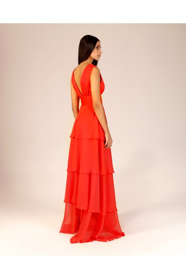 'BEATRICE' Kırmızı Drape Detaylı Volanlı Elbise