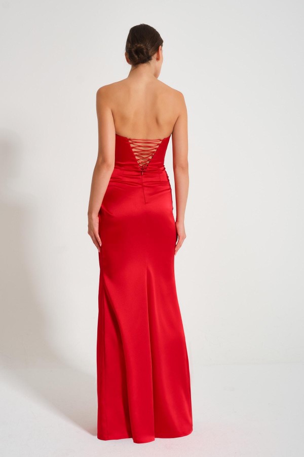 'ALICIA' Kırmızı Straplez Drapeli Elbise